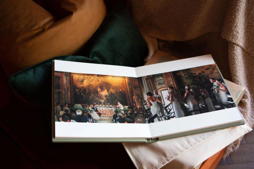 double page spread of a fine art wedding album