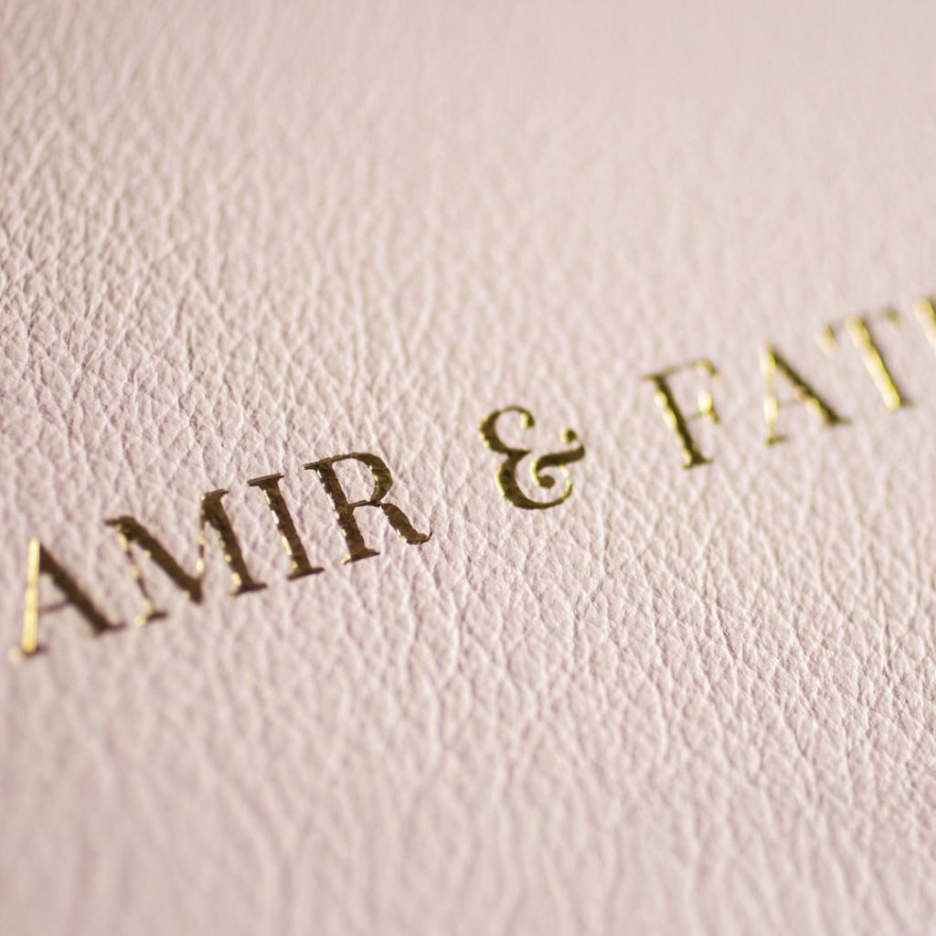 Gold debossing on fine art wedding album